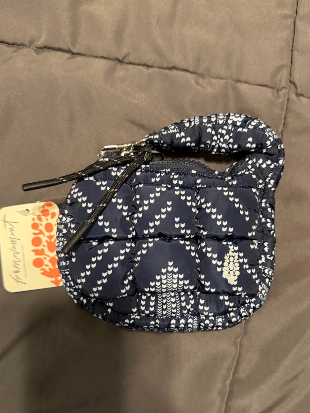 FP Movement by Free People Navy Mini Quilted Wristlet with White Pattern